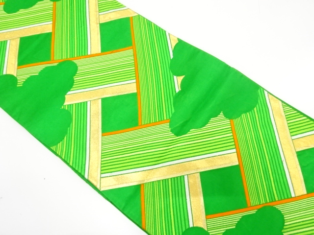 JAPANESE KIMONO / ANTIQUE FUKURO OBI / SILK / WOVEN CLOUD & MESH PATTERN